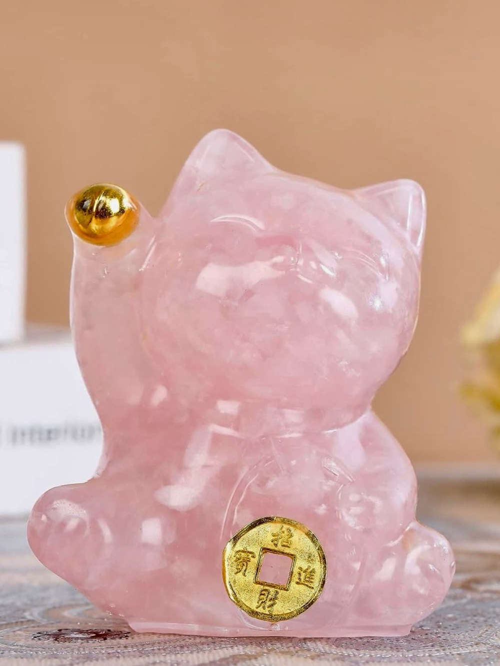 🆕New Feng Shui Rose Quartz Lucky Cat